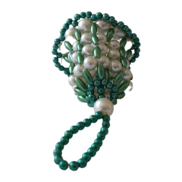 Beaded Bell Ornament Vintage Handmade Christmas Green Holiday Xmas Hand Crafted. - Picture 6 of 13